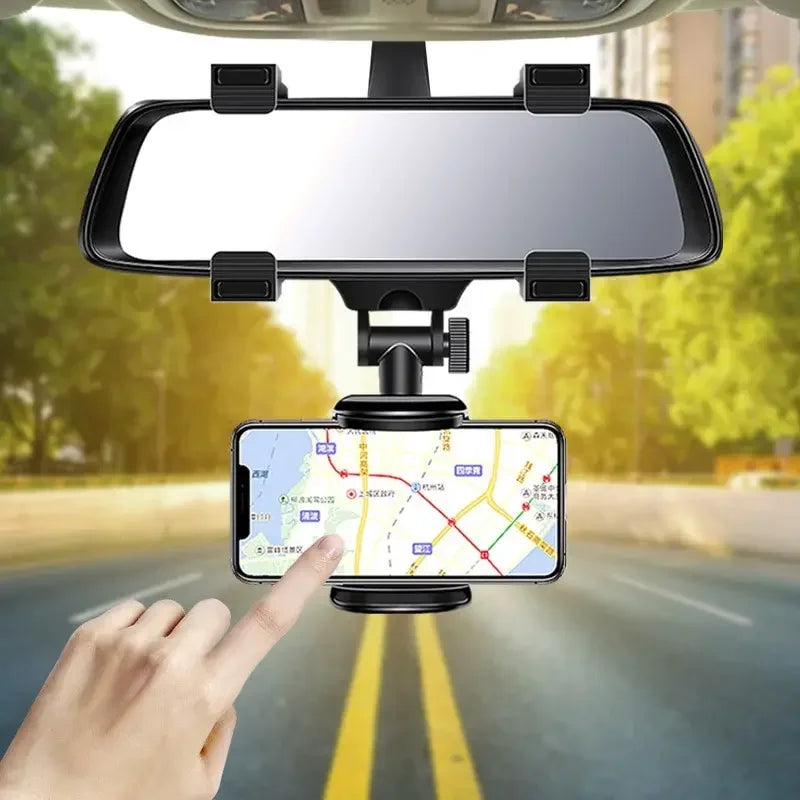 Car Phone Holder Rearview Mirror Mount Bracket Clip Navigation GPS Mobile Phone Stand Foldable Adjustable Car Cell Phone Support Qme