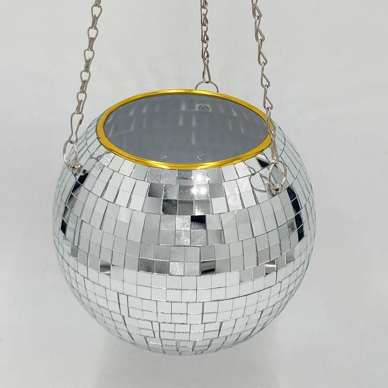 Bohemian Geometric Party Ball Hanging Mirror with Metal Chain And Wood Ring Multi-Purpose Storage for Pens Makeup Brushes Indoor Qme 1PC 20CM