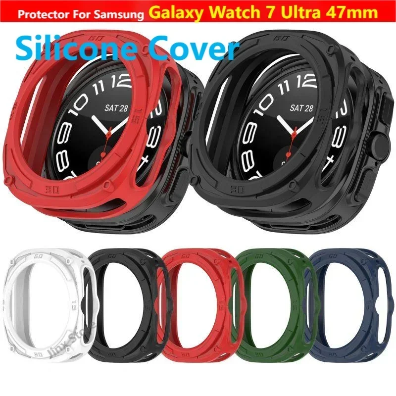 Silicone Case For Samsung Galaxy Watch 7 Ultra 47mm Protective Cover Shell Watch Strap Watch7 TPU Protector Box Accessories Qme