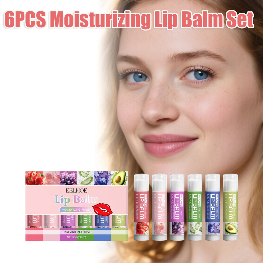 6PCS Moisturizing Lip Balm Set Deep Moisturizing Brightening Lip Color Lip Care for Dry Lips Daily Use Gift For Holiday Parties Qme