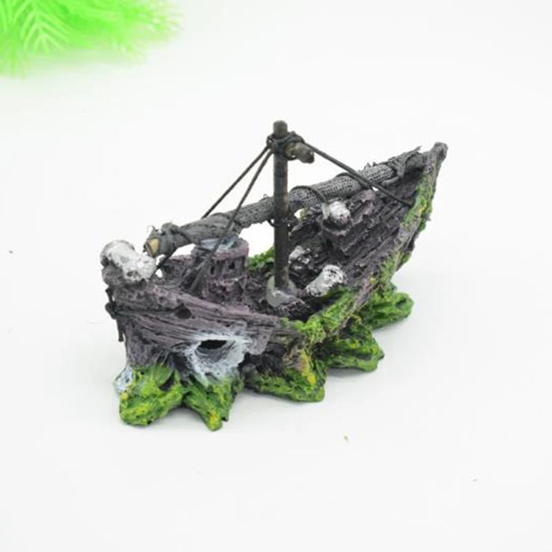 Aquarium Ornament Wreck Sunk Ship Sailing Boat Destroyer Fish Tank Cave Decor. Qme