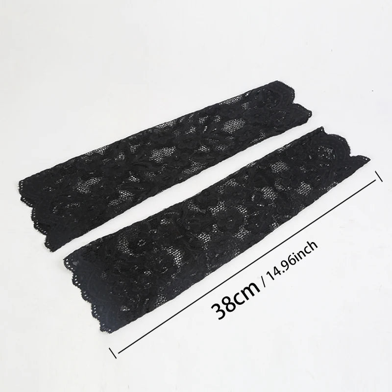 Women Long Lace Fingerless Gloves Flower Sun Protection Arm Sleeves Qme