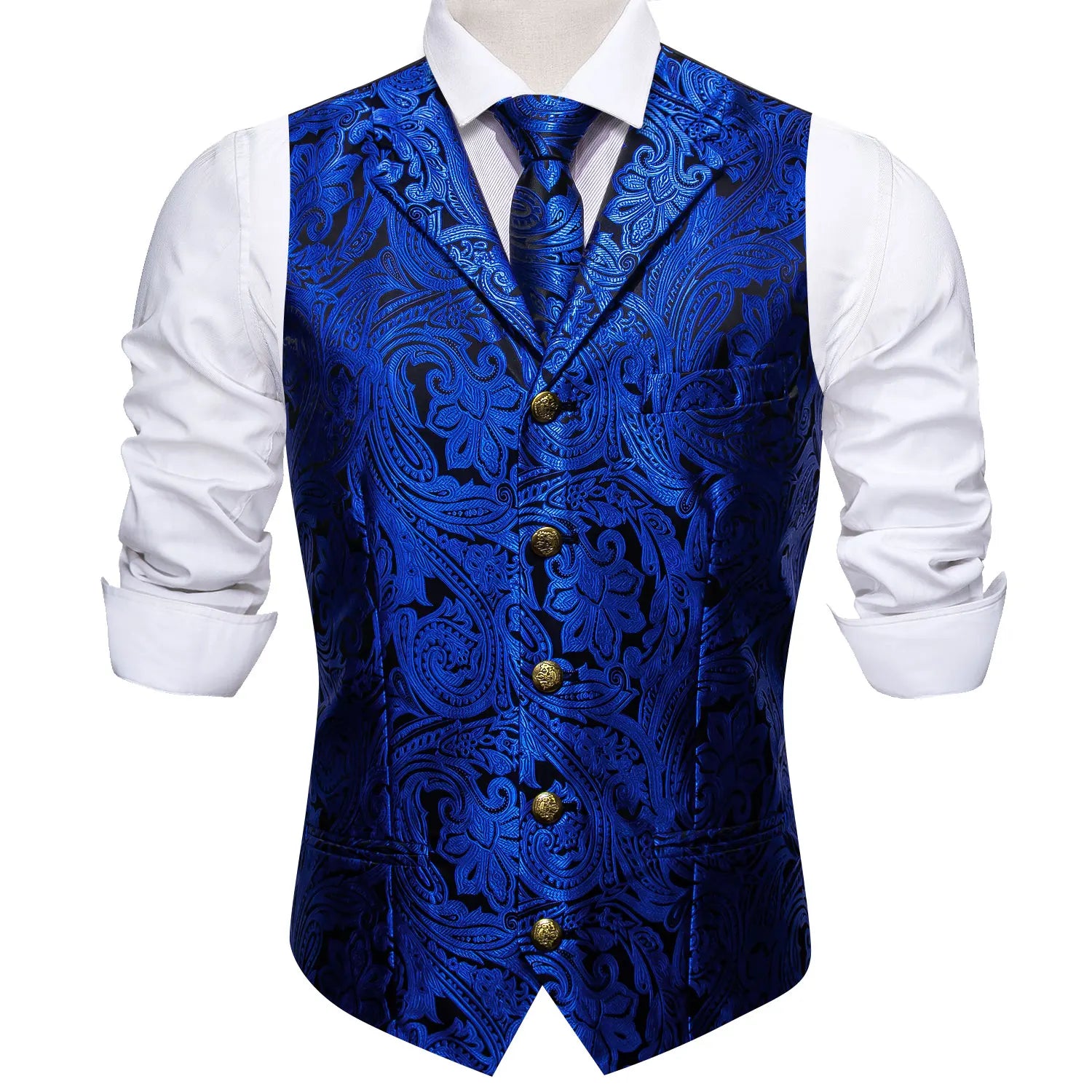 Men's Floral Vest Tie Hanky Cufflinks Formal Blue Grey Green Qme MJ-2236 L
