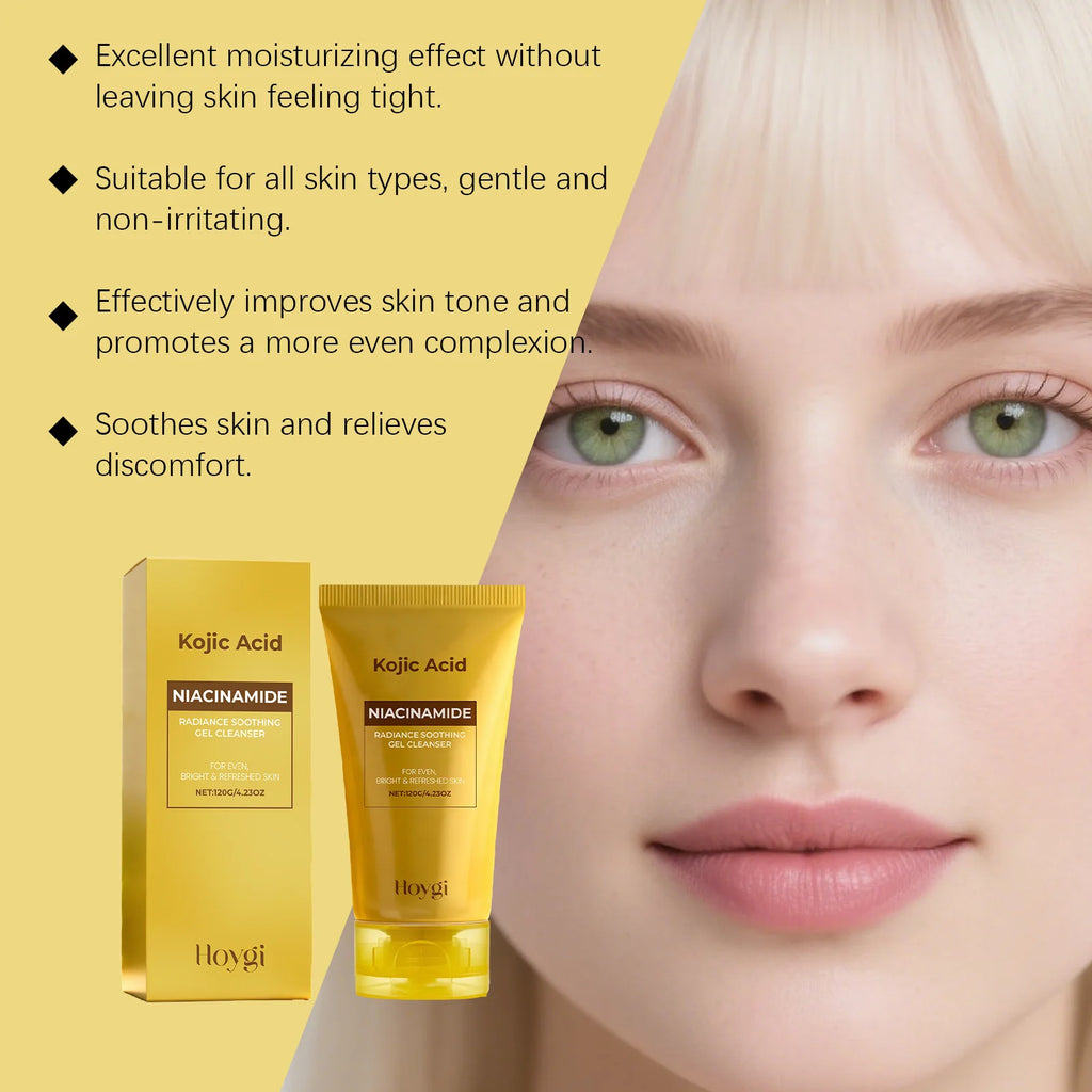 Kojic Acid & Niacinamide Face Wash Brightening Facial Cleanser for Dark Spots & Glowing Skin Evens Skin Tone Acne Scar Care Qme