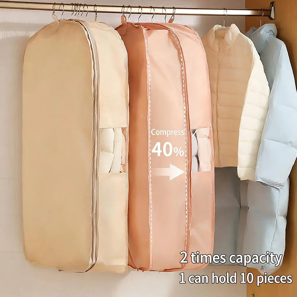 Space Saving Clothing Dust Bag Hangable Garment Self Compression Qme