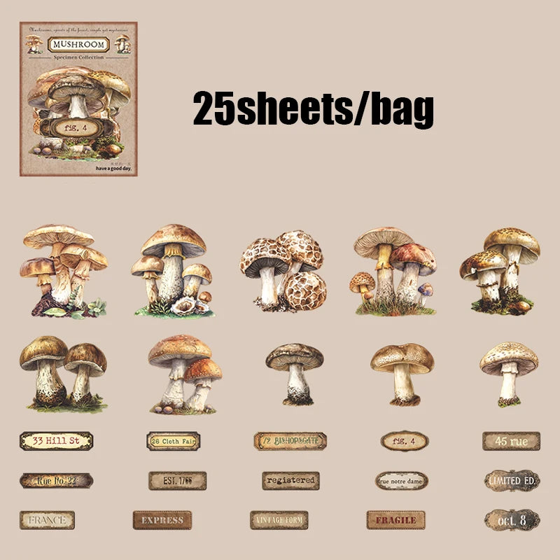 25 Sheets/Pack Vintage Mystical Mushroom Stickers for DIY Crafts Scrapbooking Phone Case Planner Journal Decoration Qme 4