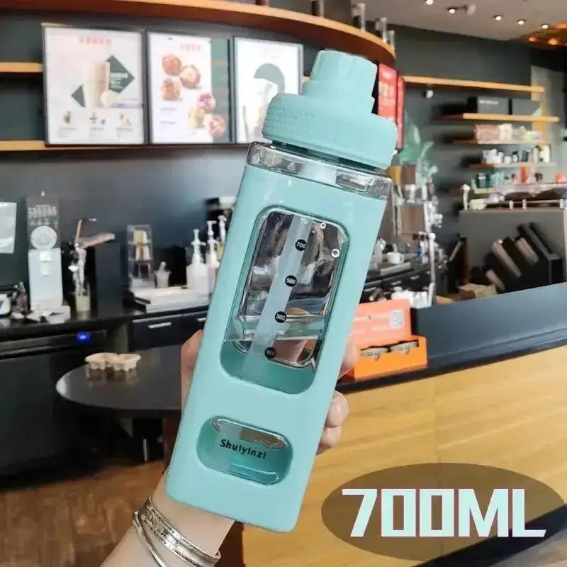 700 Outdoor Water Bottle Straw Clear Scale Sport Plastic Portable Qme 700ML Green