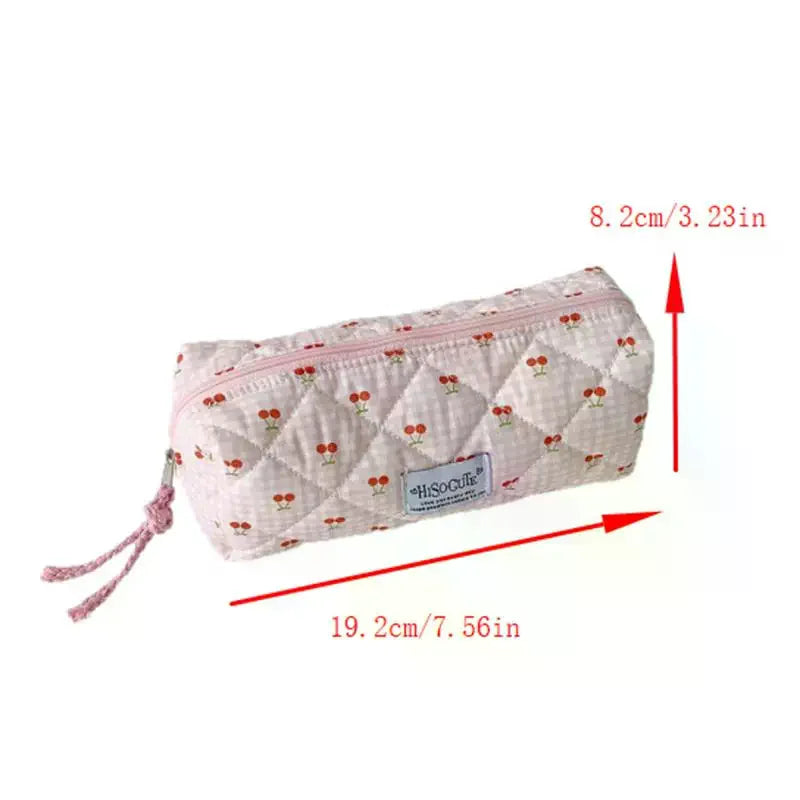 Cute Cherry Plaid Large Capacity Pencil Case Student Stationery Bag Qme