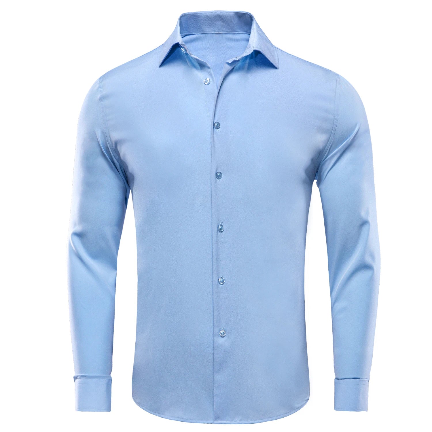 Hi-tie Plain Solid Silk Men's Shirts Long Sleeve Lapel Dress Suit Qme