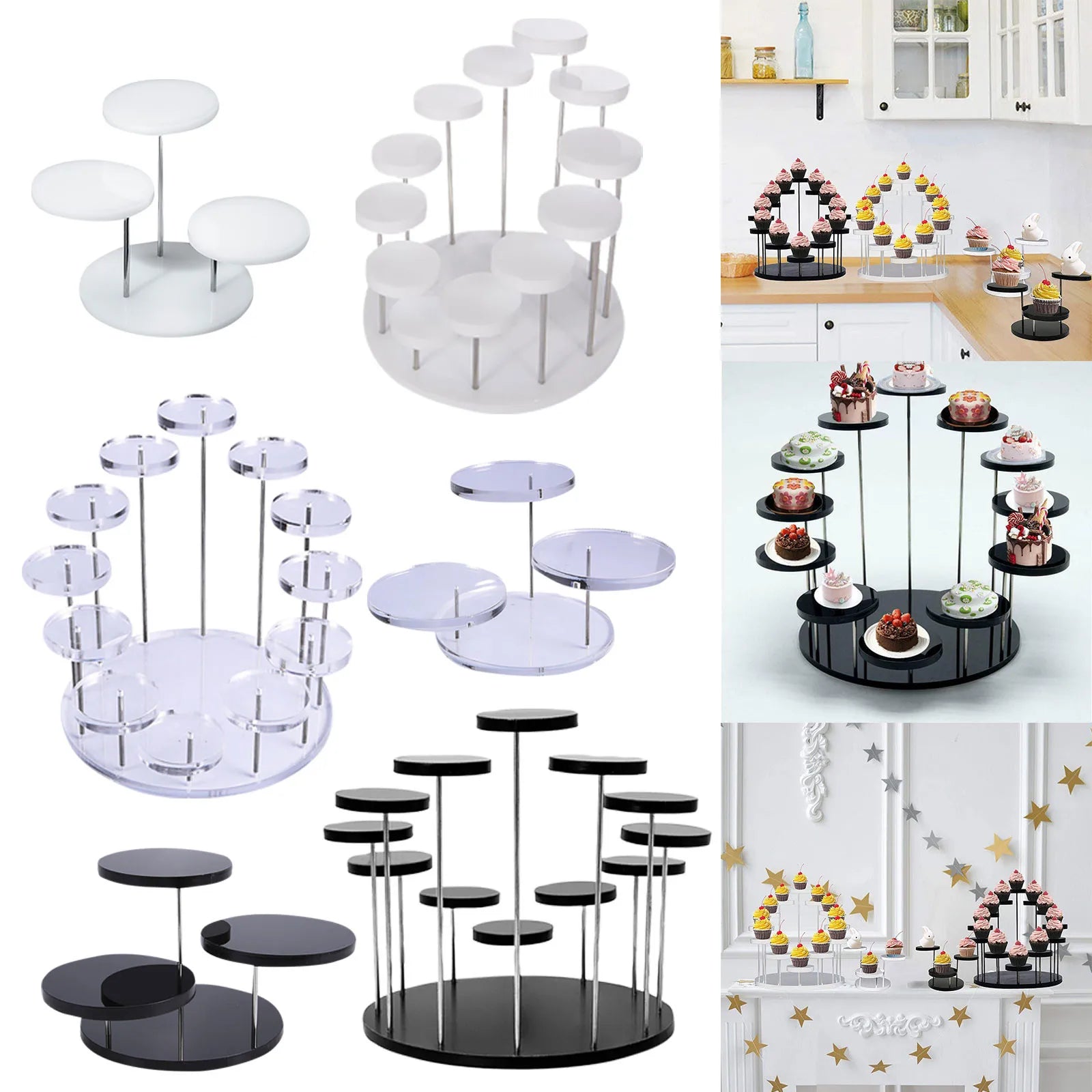 Multi-Tiers Clear Tower Holder for Dessert Anti-slip Acrylic Cupcake Tower Display Bar Party Decor Christmas Wedding Party Decor Qme
