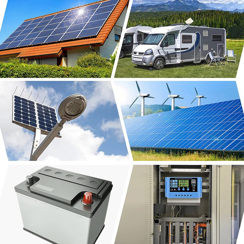 30A 20A 10A Solar Charge Controller 12V 24V Auto Solar Panel PV LCD Controller For Lead-Acid Battery, Lithium Battery Dual USB Qme