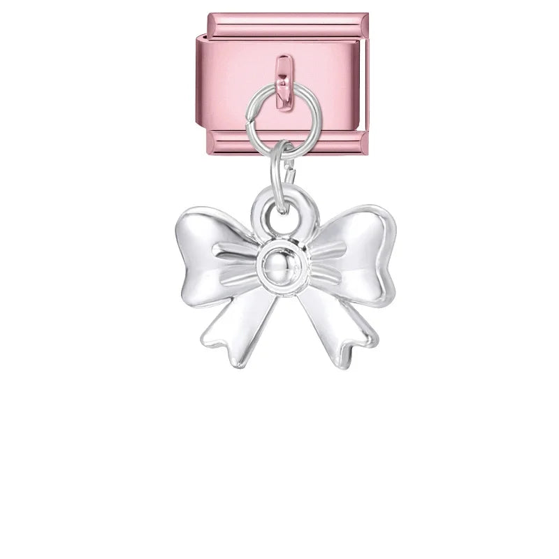 2026 Sweet Cute Cat Heart Zircon Butterfly Moon Star Pendant Italian Charm Links Fit 9MM Stainless Steel Bracelet DIYMaking Gift Qme Style 3