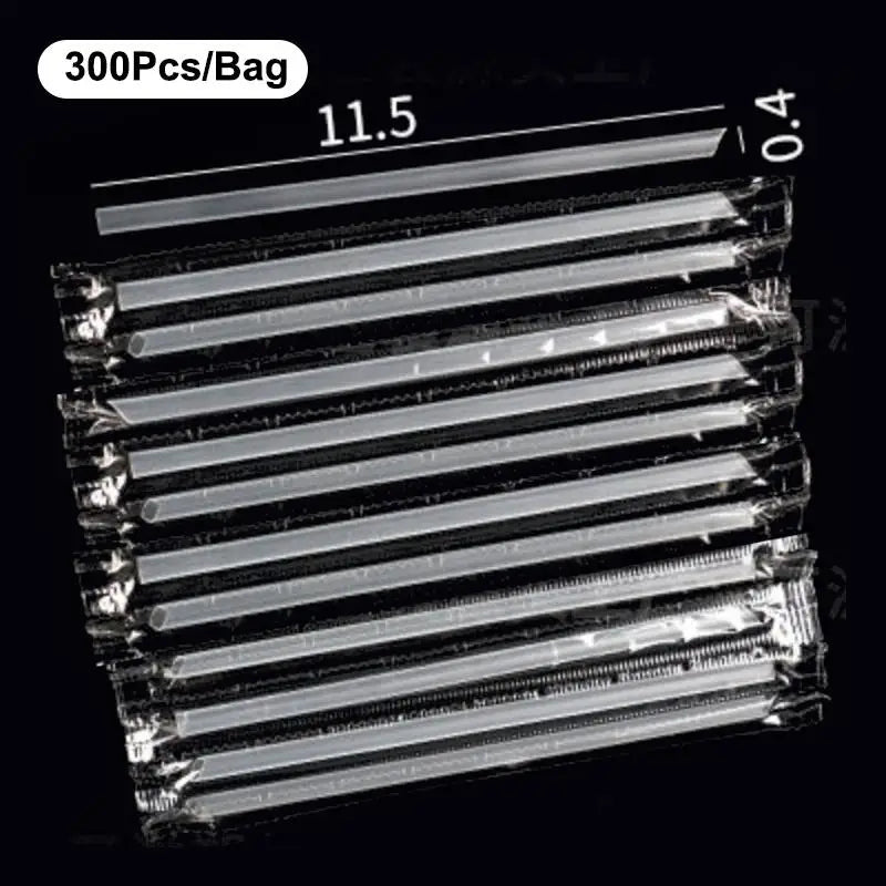 100 300 Disposable Drinking Straw Transparent Plastic Milk Smoothie Qme A1