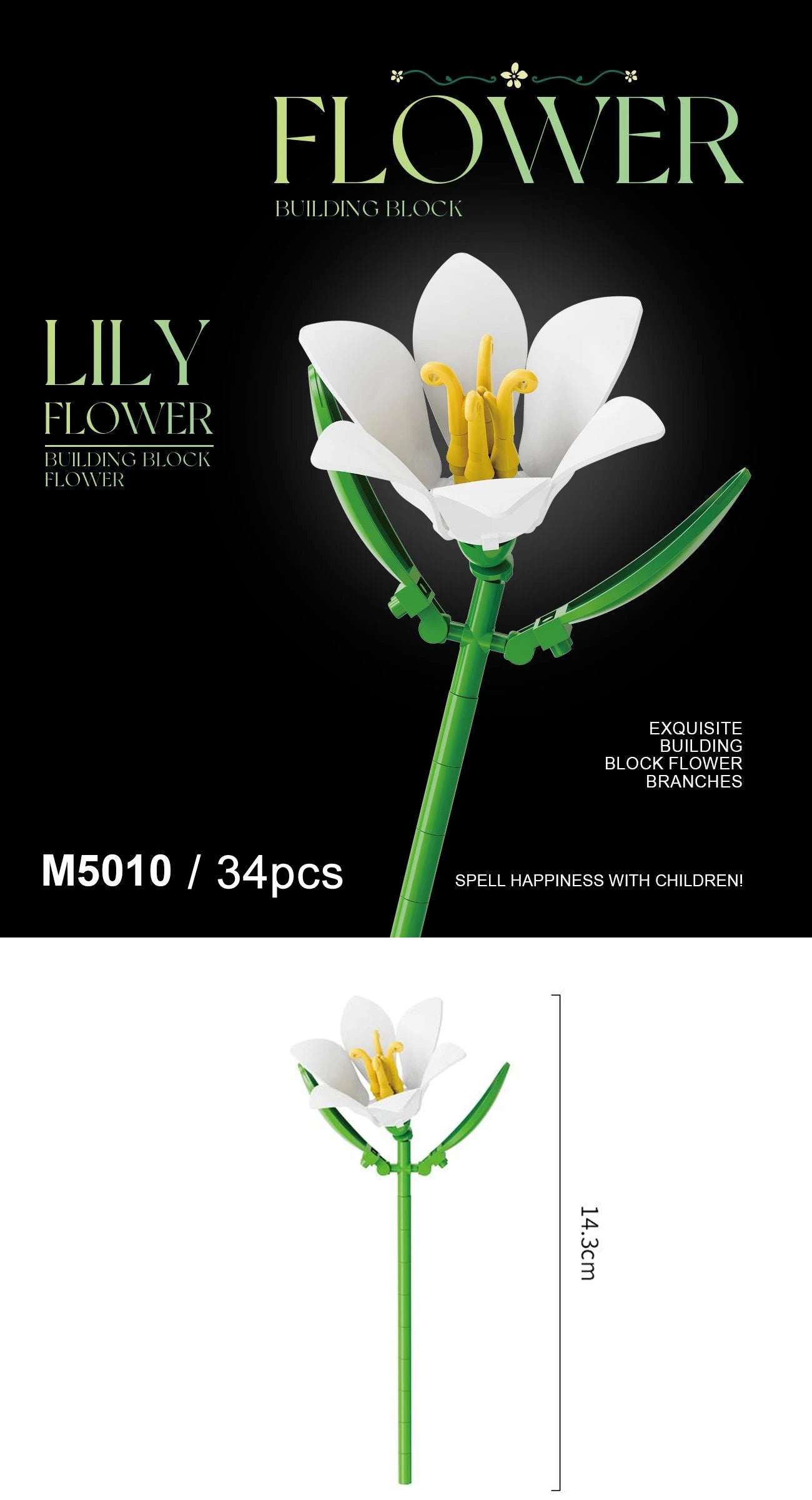 Building block flower set, DIY floral decoration kit, suitable for desktop decoration and room accessories – a perfect gift idea Qme 5010-Opp bag
