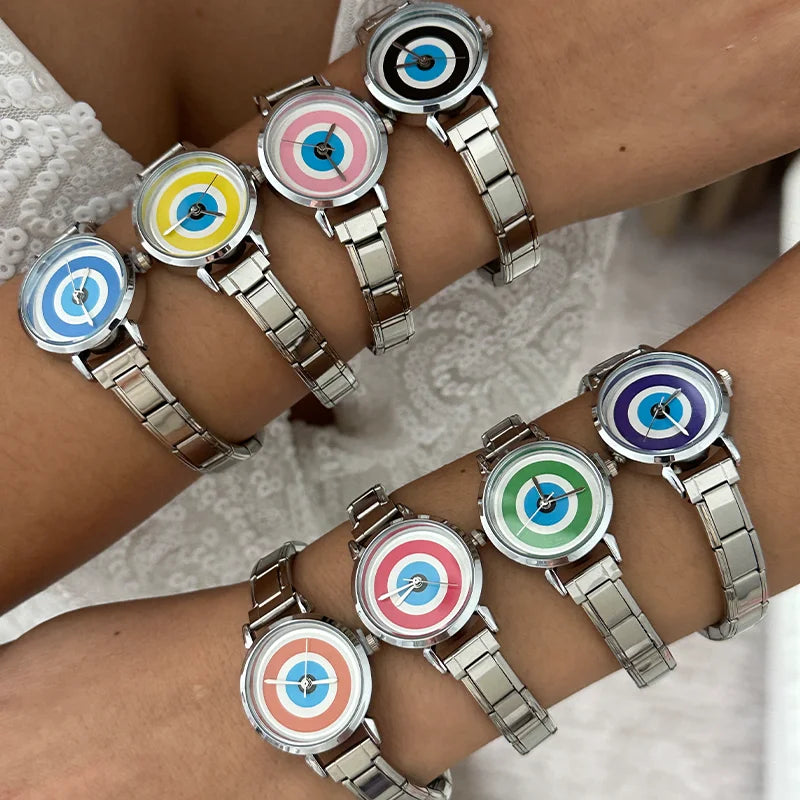 Wholesale Fashion Women's Stainless Steel Round Shiny Watch 9mm Fit Bracelet For Party Friend Wife Birthday DIY Jewelry Gifts Qme
