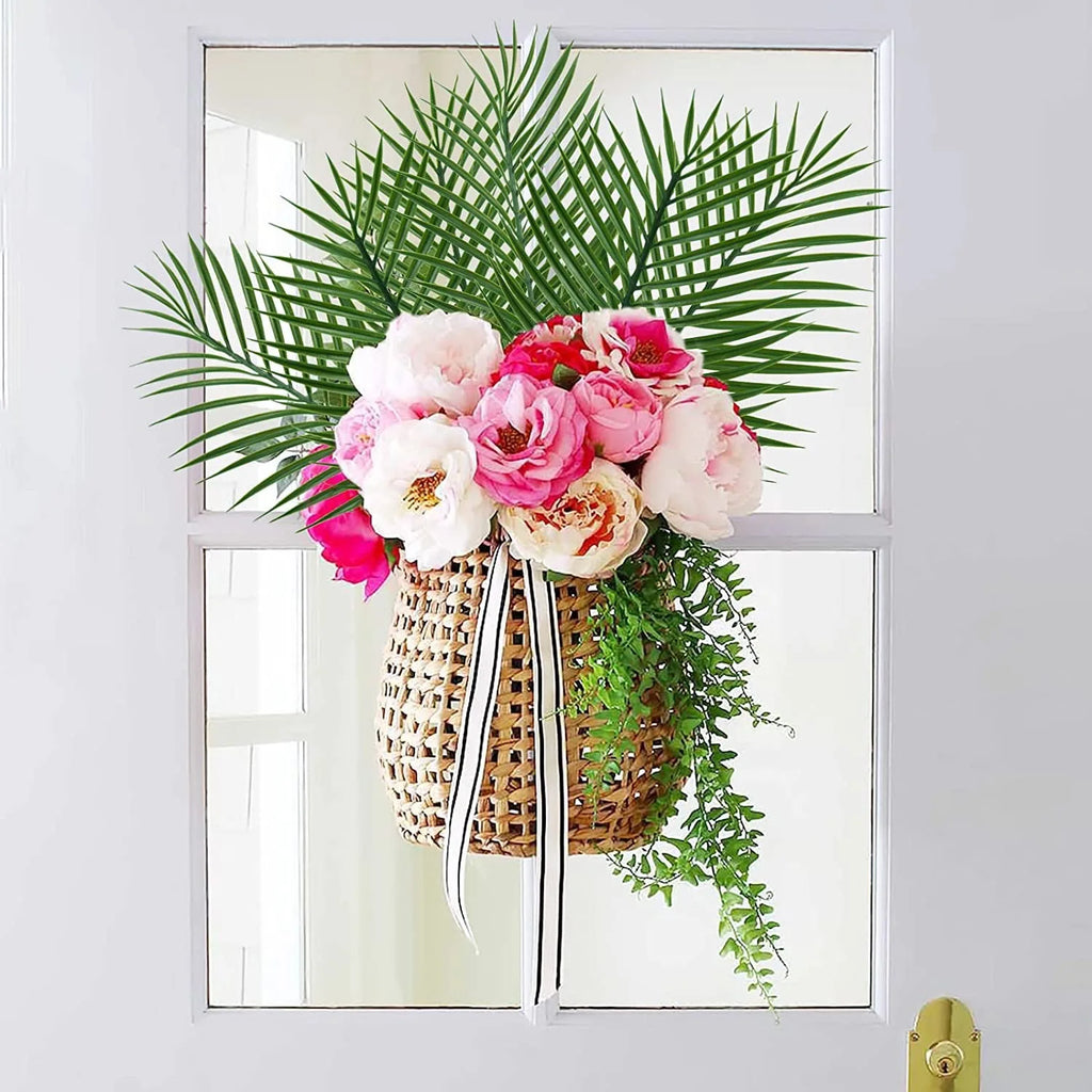 5pcs Golden Artificial Palm Leaves Fake Tropical Plants Faux Flowers For Indoor Outdoor Home DIY Vase Filler Wedding Party Deco Qme 5pcs green
