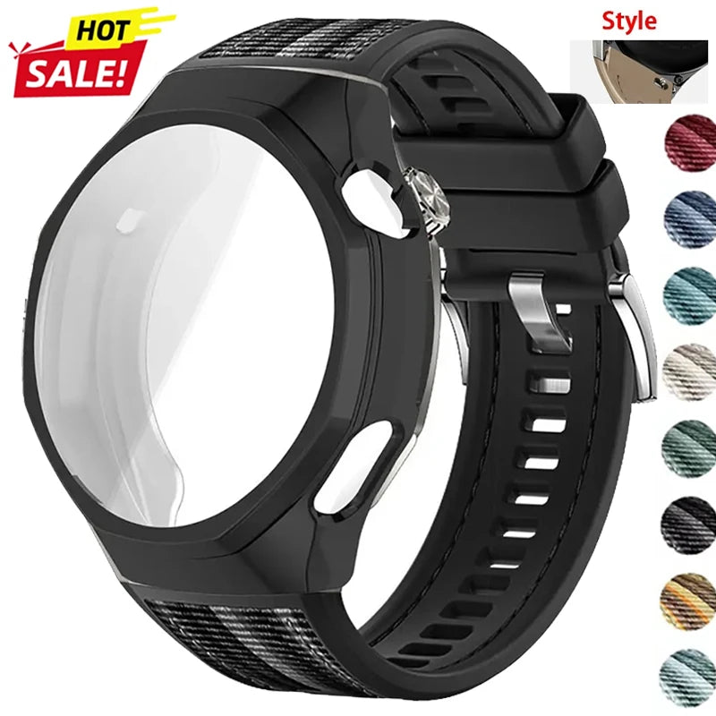 TPU Case+Strap For Huawei GT6 Pro 46mm Soft Silicone+Nylon Woven Bracelet Band With TPU Protector Bumper Shell Cover Qme