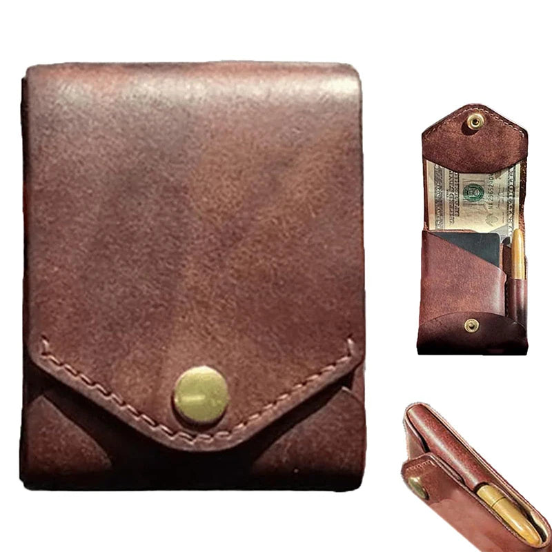 Multifunctional Compact Wallet,Handmade Leather Card Holder/Wallet,Small Slim Thin Compact Credit Card Wallet,Built-In Pen Slot. Qme