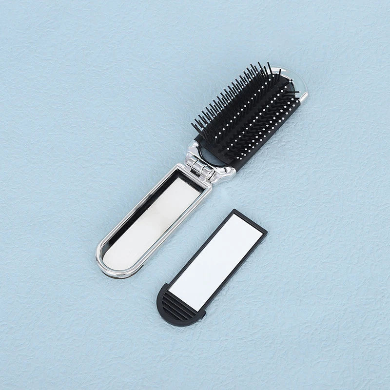 Mini Hair Brush Folding Massage Comb Head Anti-static Portable Travel Qme Silver