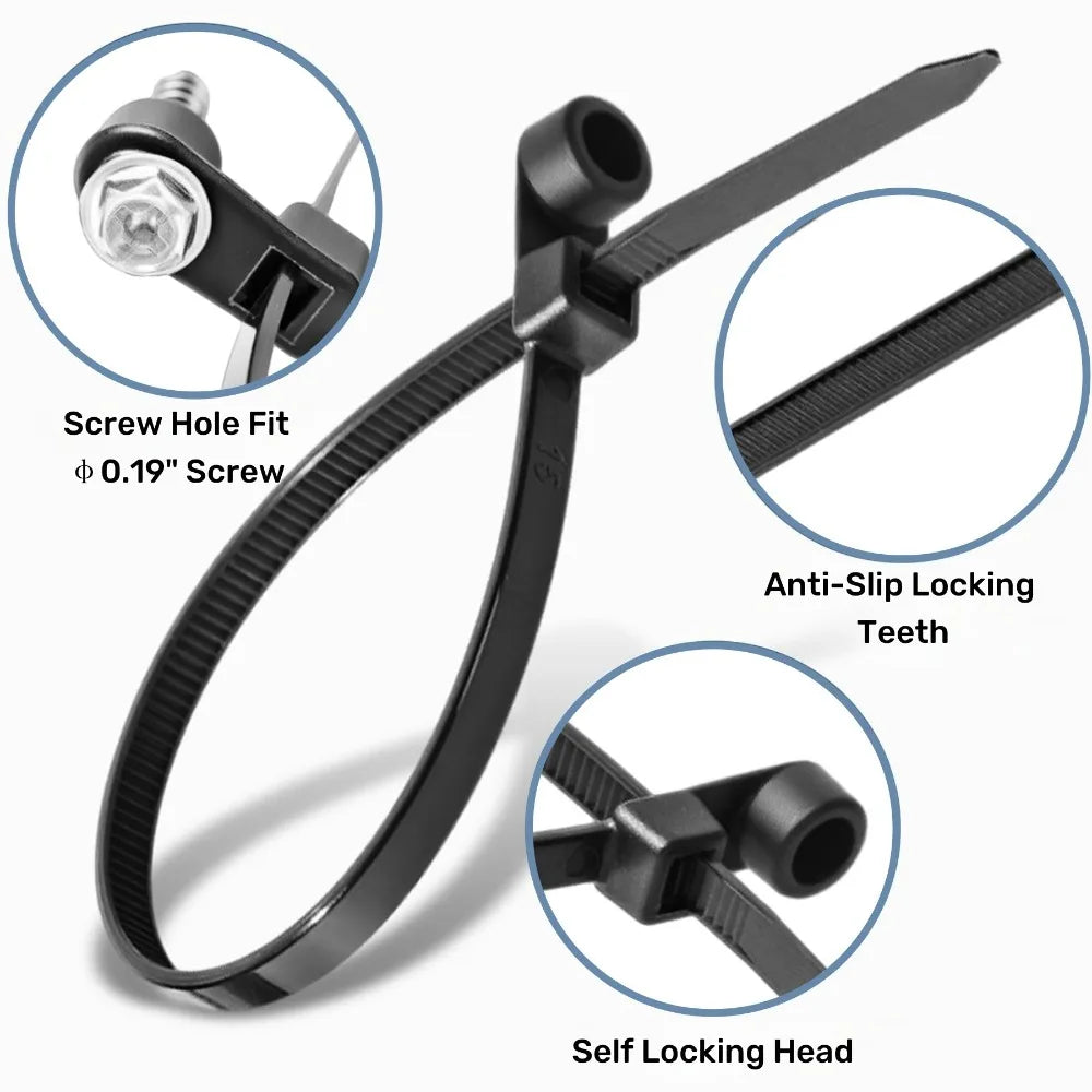 100-1000PCS Screw Hole Cable Ties Heavy Duty Adjustable Self-locking Nylon Cable Ties DIY Office Cables Wire Fasten Organizer Qme