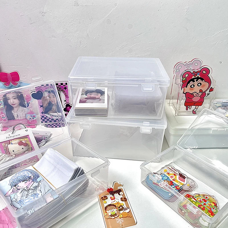 INS Transparent Plastic Storage Box Photocards Holder Desk Storage Organizer Classification Box Stationery. Qme