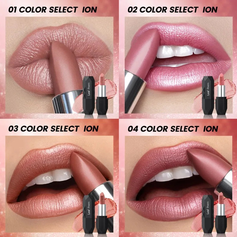 High-Pigment Metallic Lipstick Waterproof Long-Lasting Frosted Bronze with Gold Shimmer Moisturizing Matte Lip Gloss Cosmetics Qme