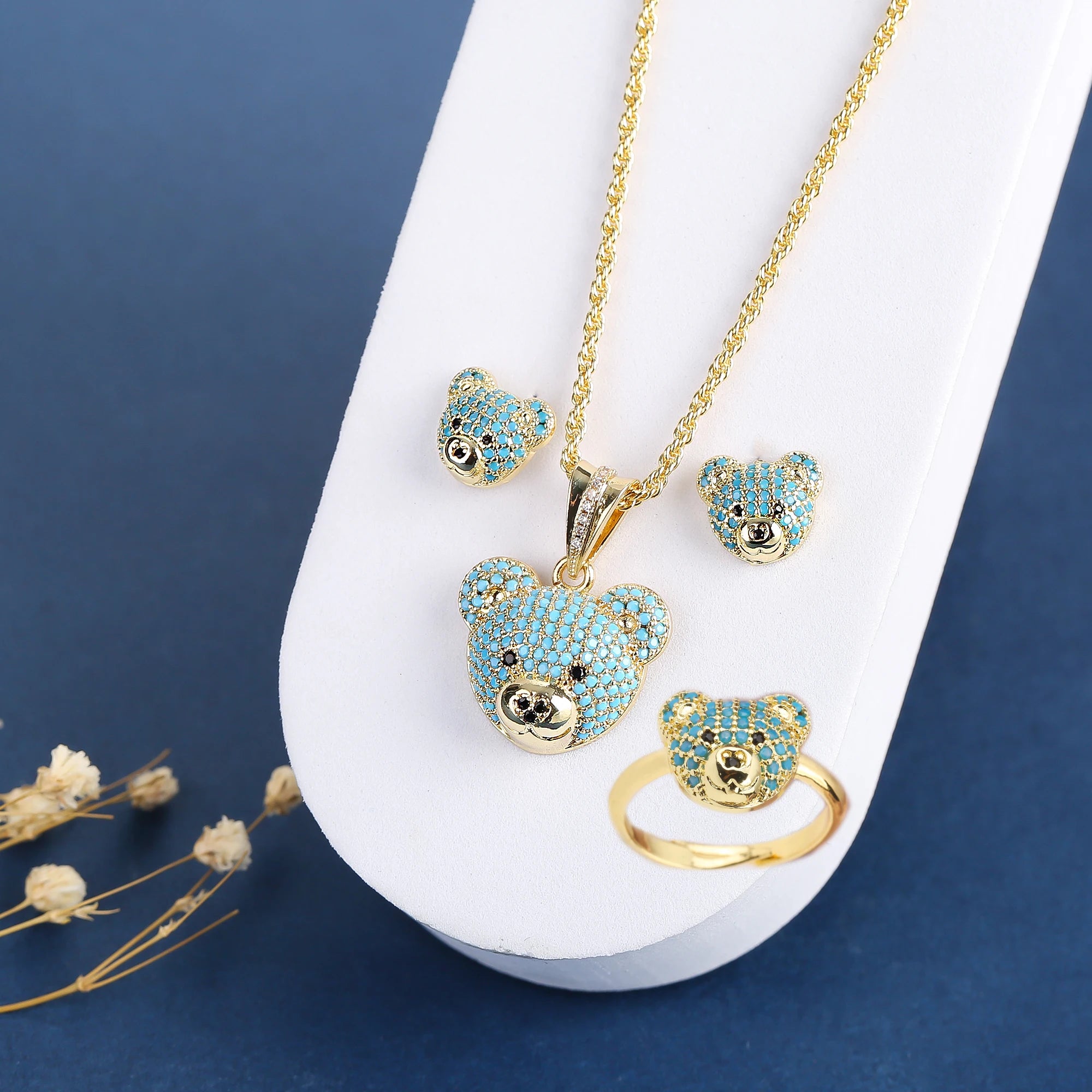 3pcs Exquisite Shiny White Red Zirconia Bear Jewelry Set Necklace Earrings Ring Cute Animal Jewelry Accessories For Women Girls Qme 3PC 5
