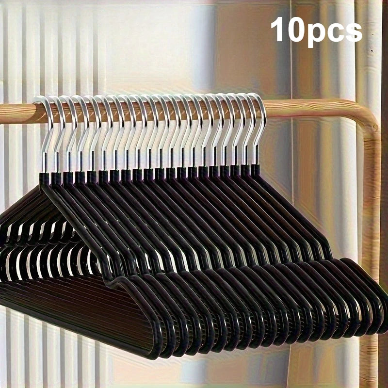 Non-Slip Plastic Clothes Hangers - Space Saving Hangers With Shoulder Grooves Qme Black 10pcs