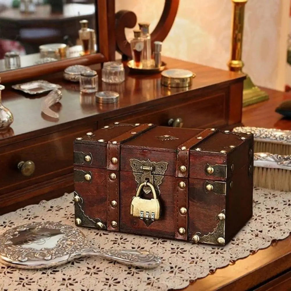 European Style Retro Wooden Lockable Storage Box Home Storage Box Wooden Box Decorative Decorations Secret Room Escape Props Box Qme