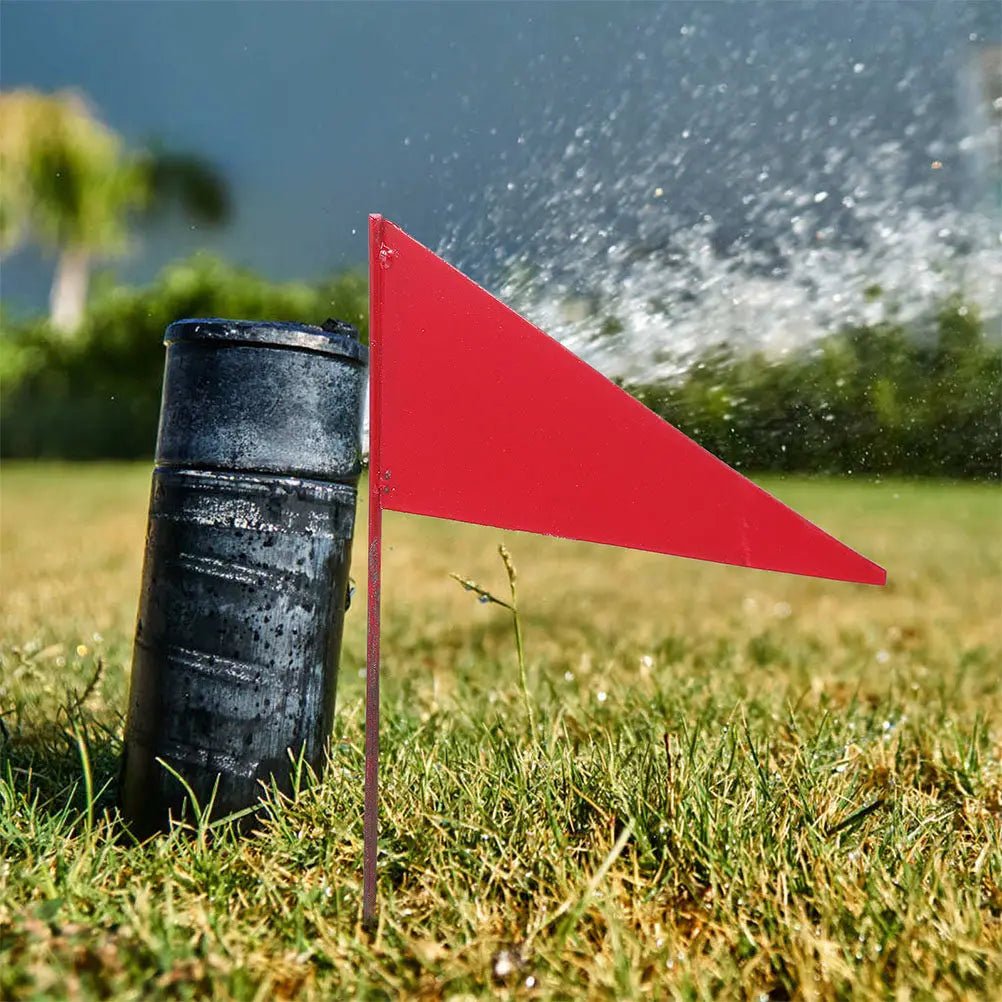 5Pcs Premium Iron Triangular Flags High Visibility Red Lawn Marking Flags for Garden Sprinklers Yard Supplies Landscaping Qme