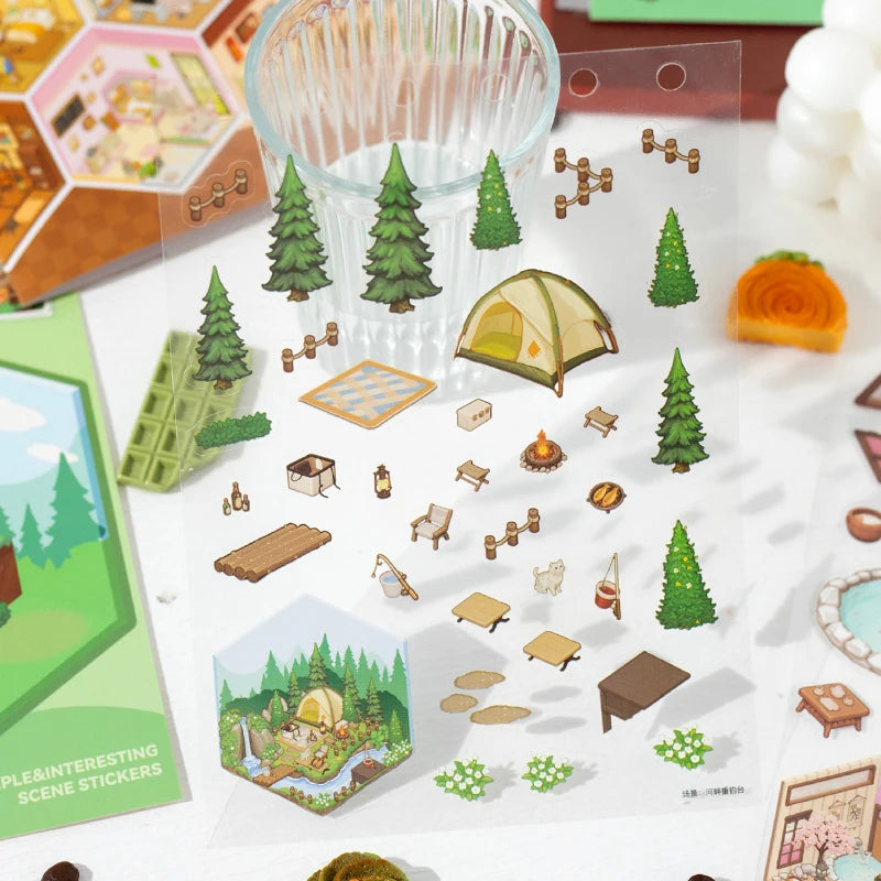 40 Sheets/Bag Mini World Scenery Stickers Set for Scrapbook Journal DIY Planner Phone Case Notebook Decoration Craft Gift Qme