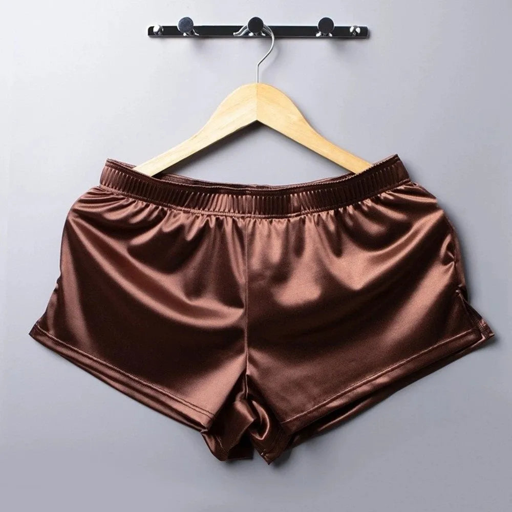 Lounge Bottoms Ice Silk Satin Boxer Shorts Casual Loose Male Panties Qme Coffee M