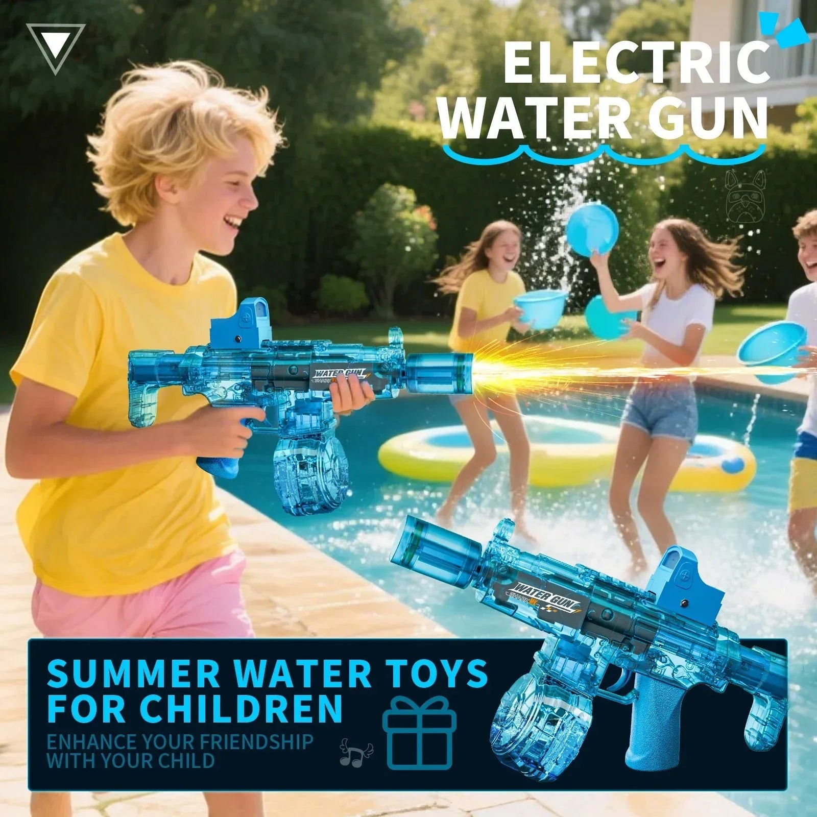 Simulated Firing and Recoil Electric Water Gun Toys Children Automatic Sensor Lights Water Pistol Summer Outdoor Beach Kids Toy Qme