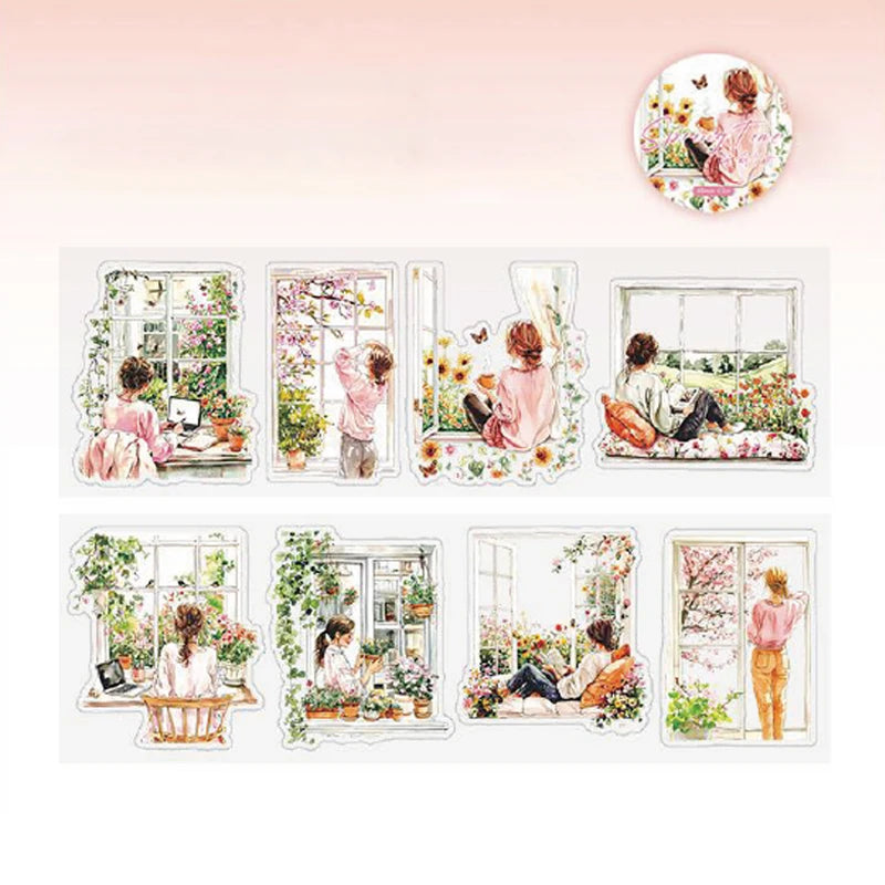 Sticker Tape 60mm*2m Spring Garden Girl PET Die-Cut Tape Scrapbook DIY & Handbook Mobile Phone Case Notebook Decoration Qme 2