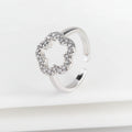 Fashion Cubic Zirconia Five Leaf Flower Open Adjustable Ring Simple for Woman Girl Party Wedding Finger Jewelry Daily Wear Qme Silver resizable