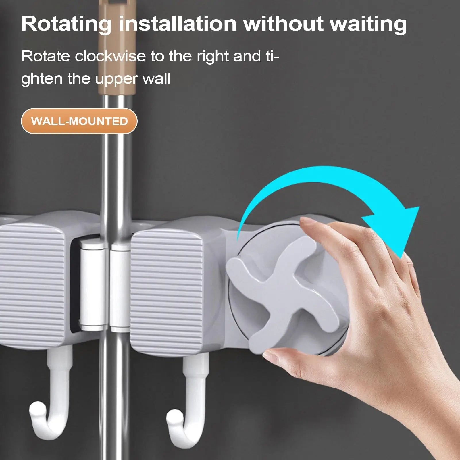 Mop Holder Wall Mount Heavy Duty Suction Broom Storage Space Saving Qme