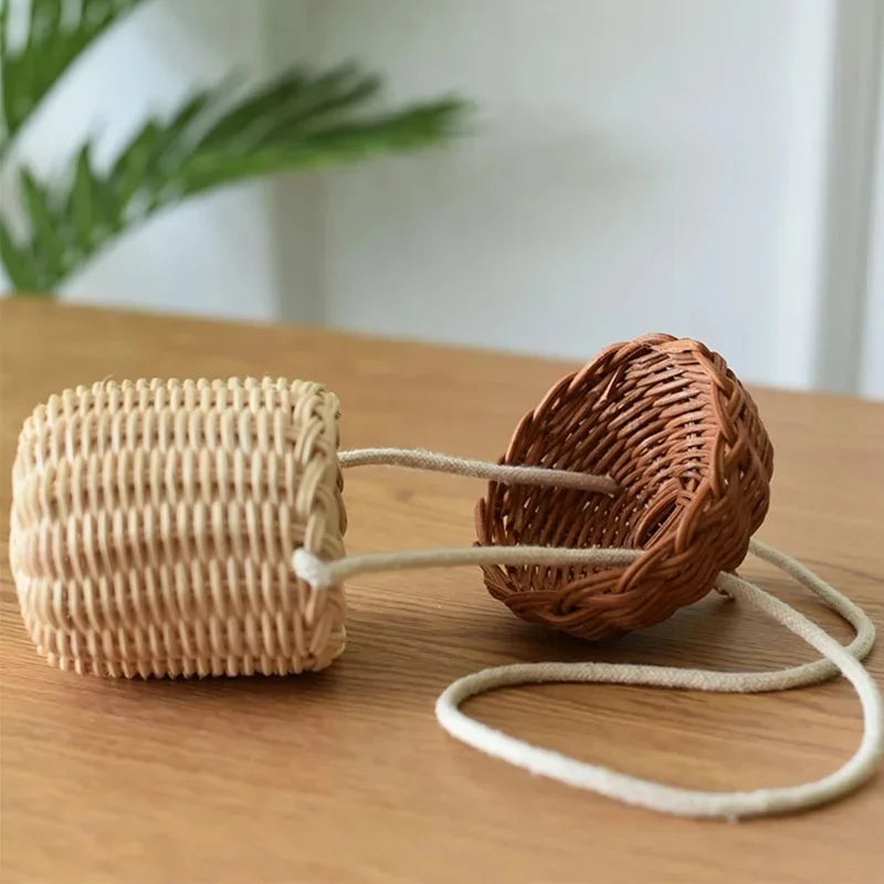 Acorn-shaped Storage Basket Hand-woven Round Rattan Bag Bucket Qme