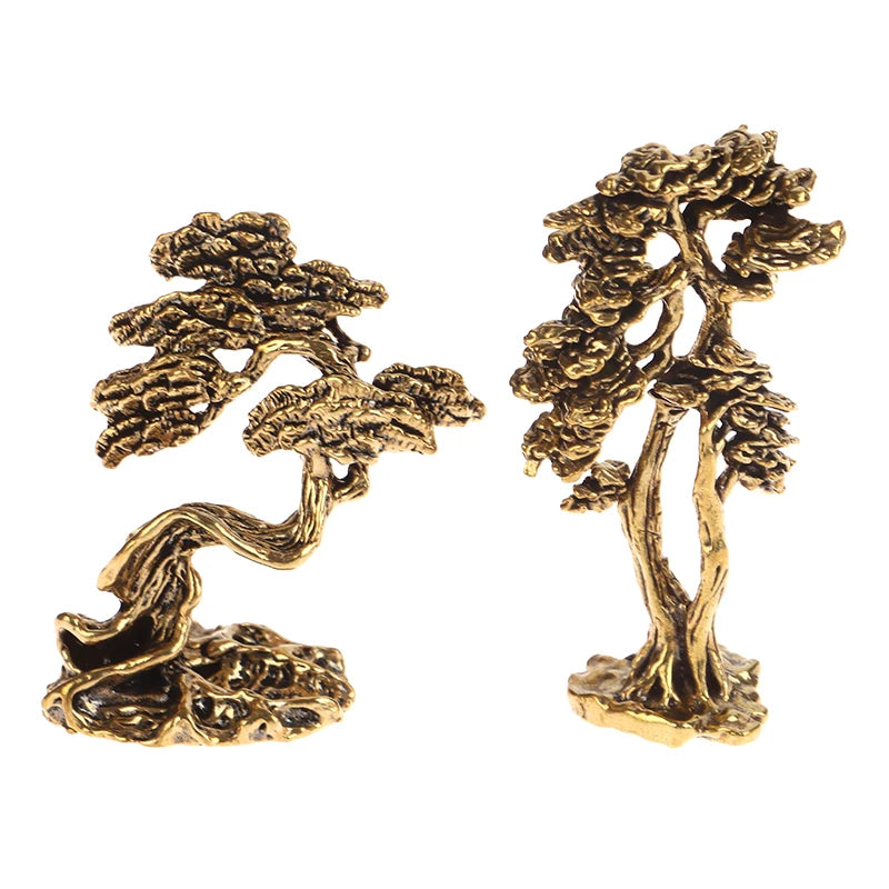 Small Bonsai Tree Statues Decorations Accessories Brass Mini Welcome Qme