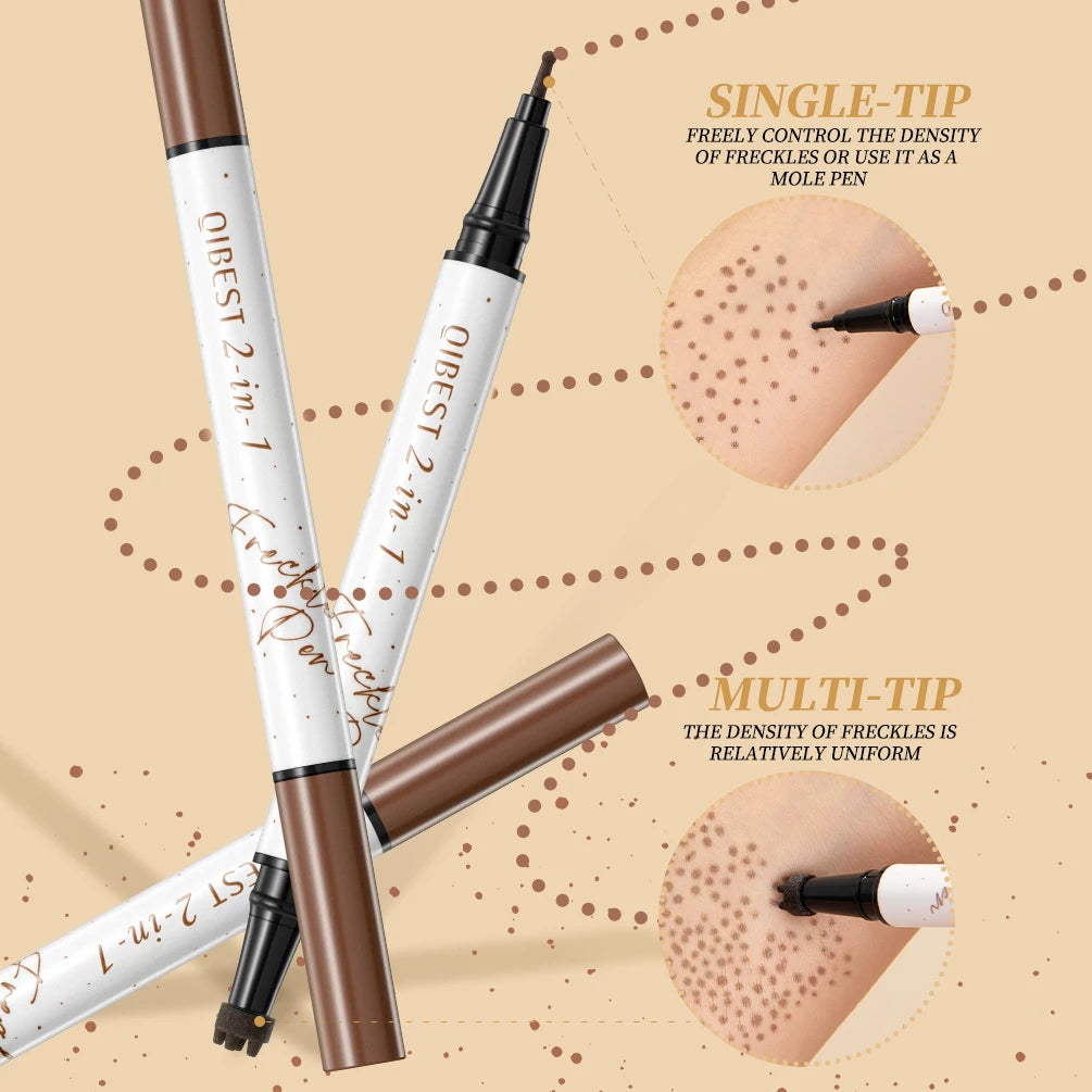 QIBEST Double-end Freckles Stamp Pen Makeup 2-IN-1 Freckle Seal Waterproof Face Concealer Contour Natural Freckle Pencil Qme