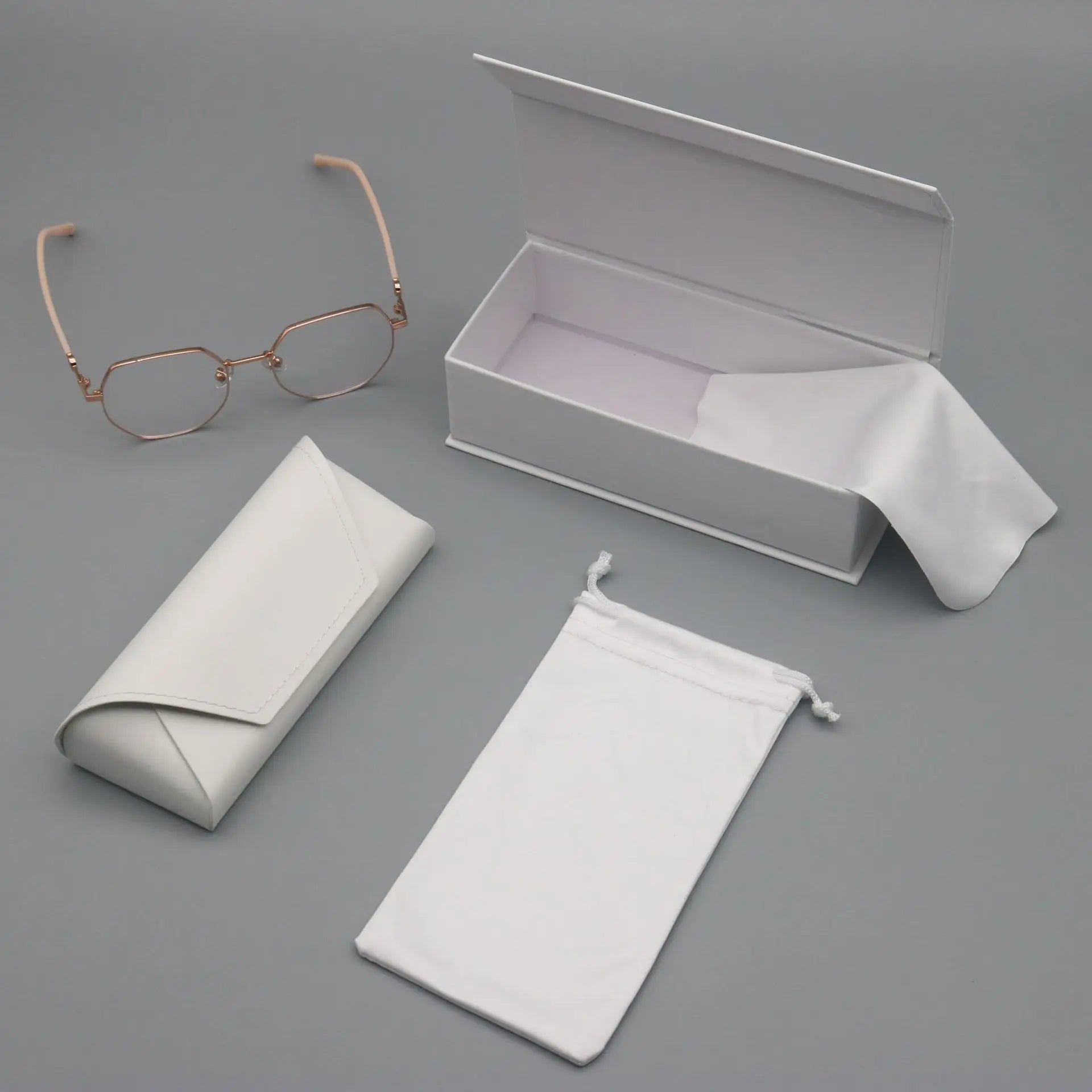 4 pcs Set High-Quality White Eyeglass Case Handmade Faux Leather Large Capacity Storage Luxurious Premium Feel Eyeglass Box Qme Steamed Bun Box Set