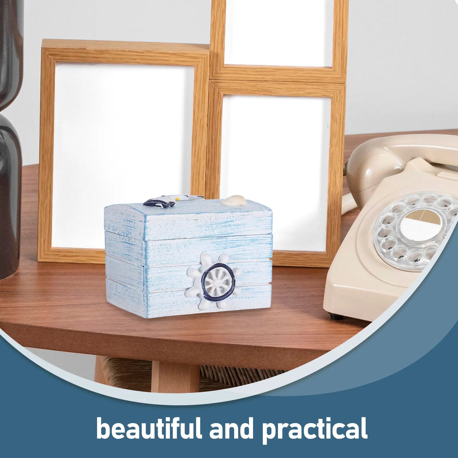 Ocean Style Wooden Box Handcrafted Chest Decorative Storage Jewelry Chest for Home Decor Coastal Wooden Box Qme
