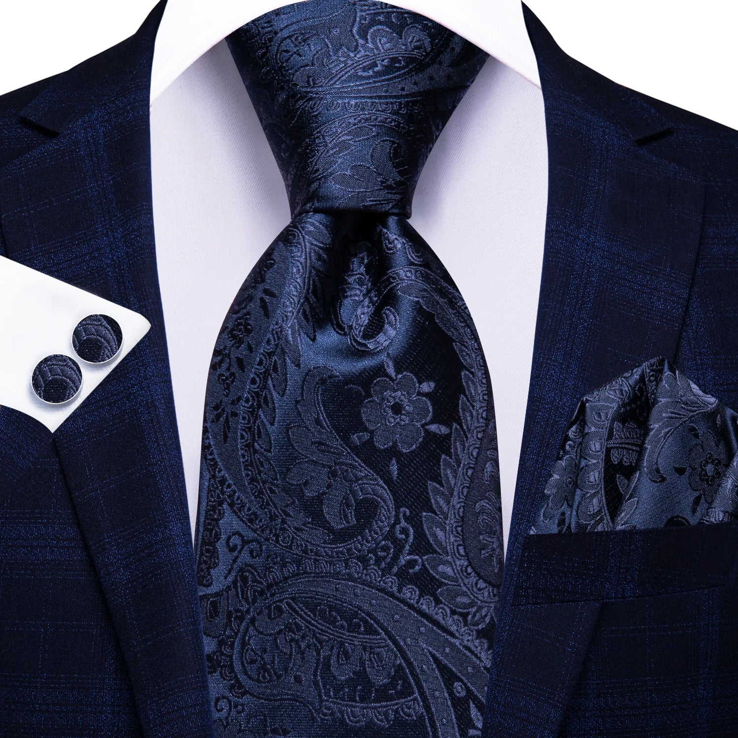 Hi-tie Paisley Blue Textured Printed Men's Ties Elegant Fashion Tie Qme