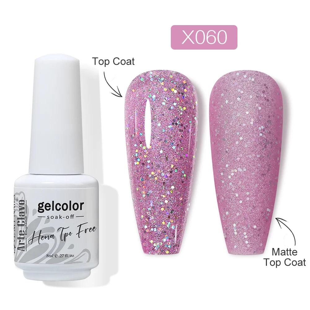 Arte Clavo HEMA Glitter Gel Nail Polish Pink Sliver Gold Sparkling