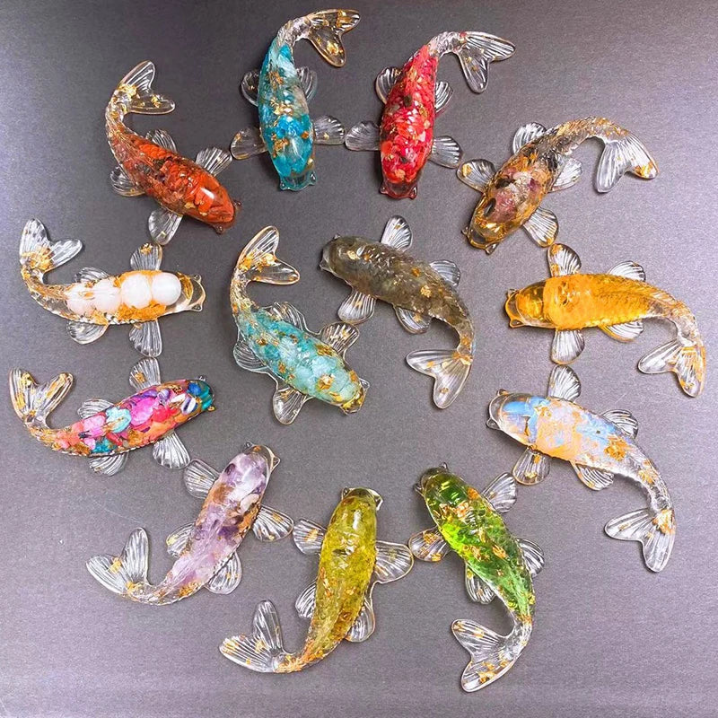 Crystal Stone Gravel Lucky Koi Fish Figurine Resin Mini Quartz Fancy Carp Statue Home Decor Desk Ornament Gift Qme