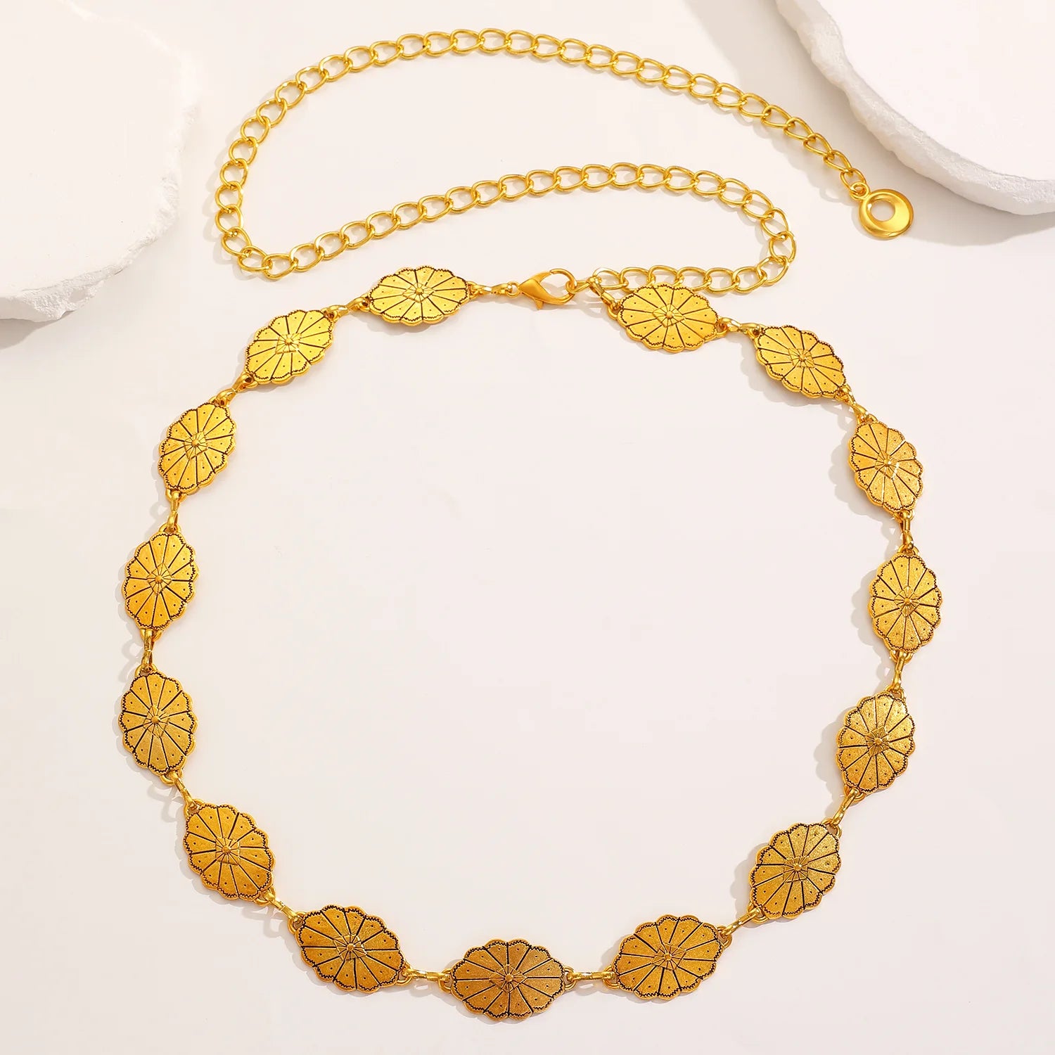 New Bohemian metal waist women's retro ethnic style high-end accessories with skirts waist versatile decorative women Qme GoldGeometricFlowers