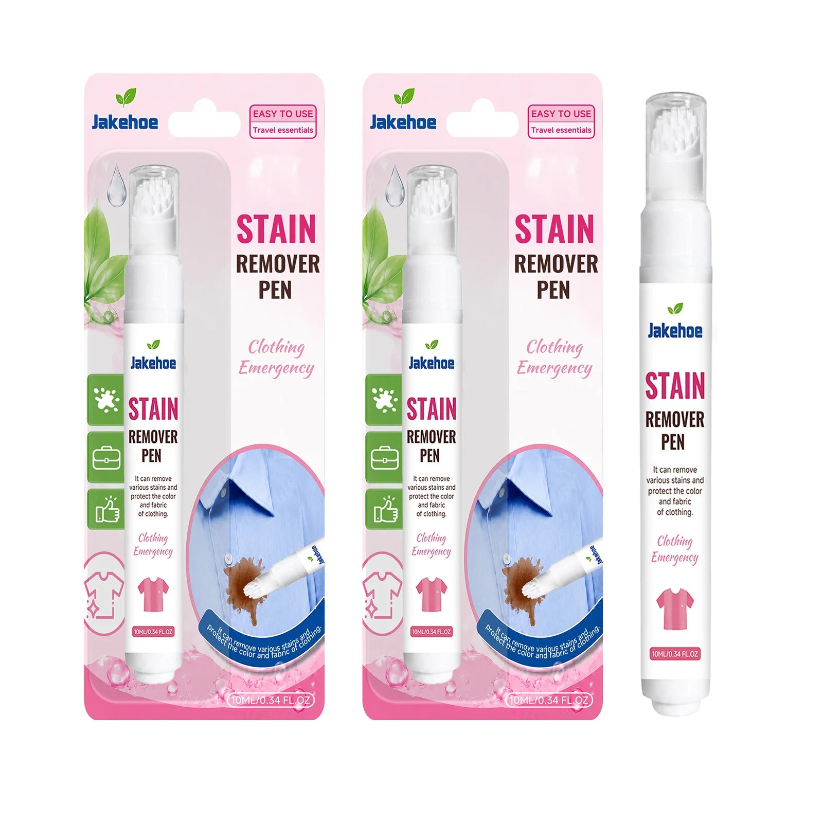 JAKEHOE Portable Clothing Stain Remover Pen Eliminate Coffee & Oil Stain Reduce Odor Mild No-Rinse Emergency Fabric Spot Cleaner Qme 2pcs Boxed