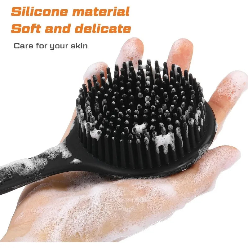 Silicone Scrubber Long Handle Double Sided Exfoliating Massage Qme