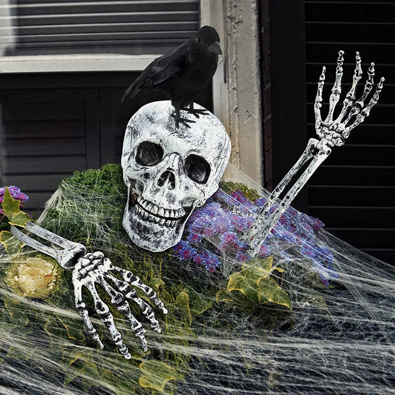 Realistic Skull Skeleton Halloween Decor Skeleton Head Arm Scare Halloween Props Haunted House Garden Party Halloween Decoration Qme