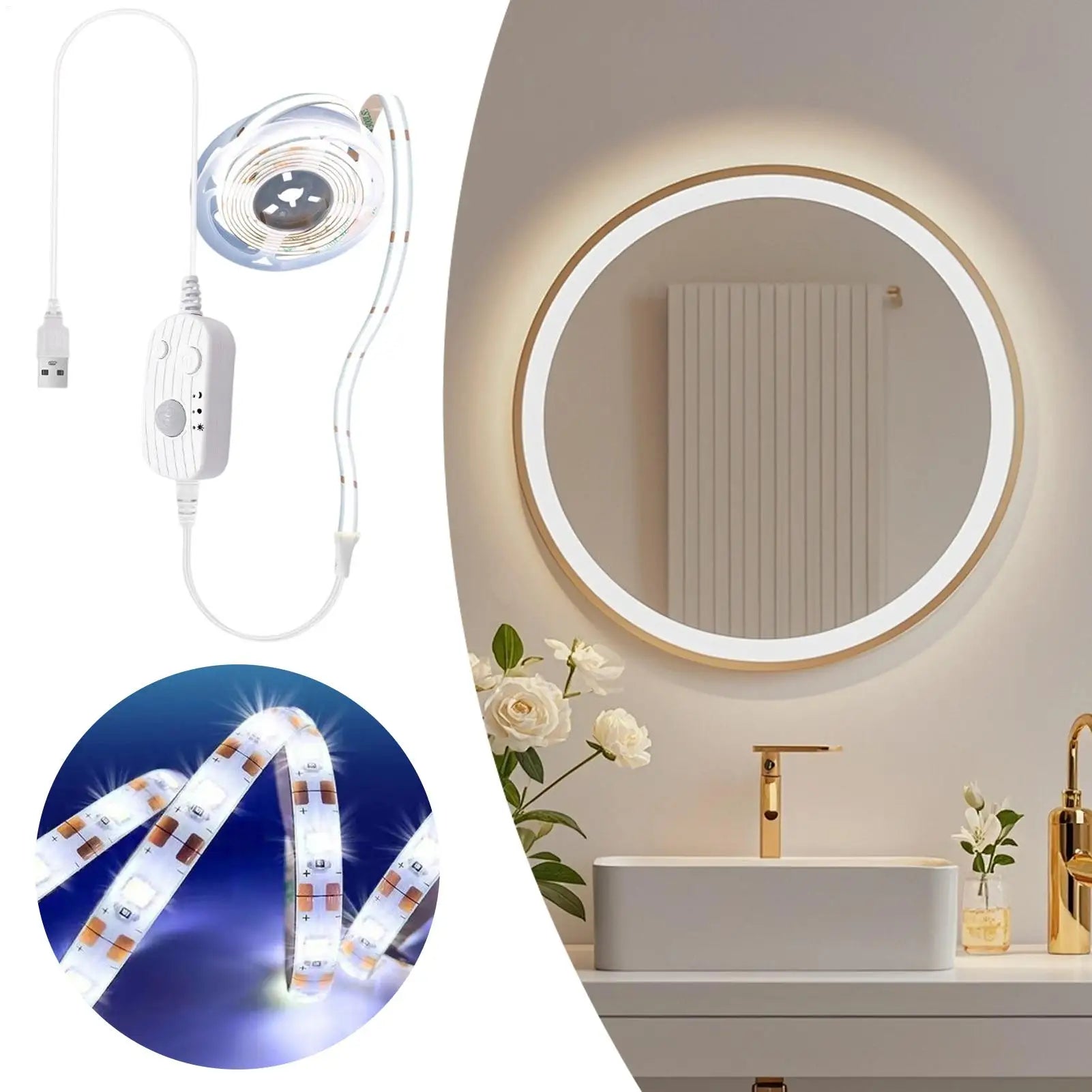 Motion Sensor Strip Light Indoor 3ft Auto Sensing USB Powered Qme