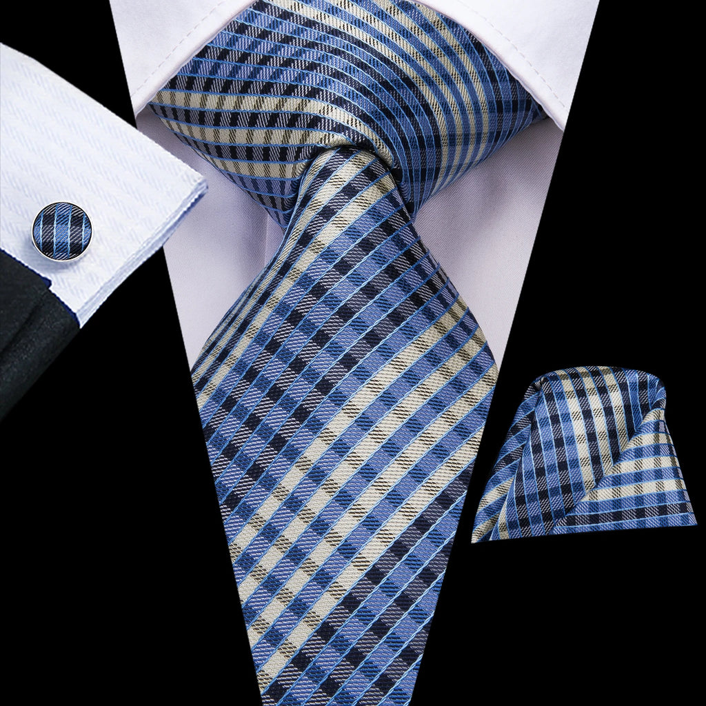 Hi-Tie Blue Orange Elegant Tie For Men Groom Wedding Necktie Pocket Square Cufflink Accessory Wholesale Designer Qme 3213